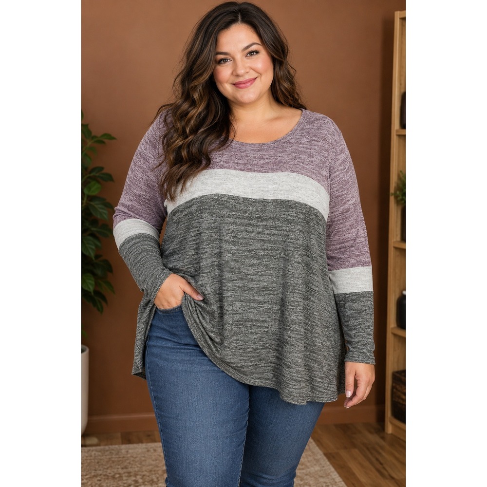 Bloomchic Women Plus Size 22-24 Colorblock Heathered Knit Long Sleeve Tunic Top